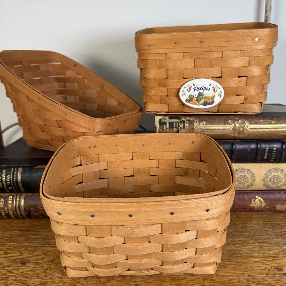 Vintage Longaberger Baskets Lot Of 3 Various Sizes Vegetable Recipe  Signed GUC